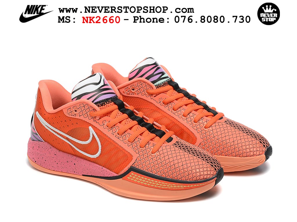 Giày bóng rổ outdoor Nike Sabrina 1 Cam Hồng hàng đẹp best batch quality replica 1:1 chính hãng giá rẻ tại NeverStop Sneaker Shop Hồ Chí Minh