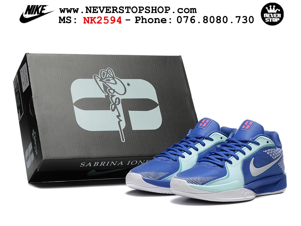 Giày bóng rổ Nike Sabrina 2 Xanh Dương Trắng nam nữ hàng đẹp chuẩn best quality batch rep 1:1 như chính hãng real giá rẻ tại NeverStop Sneaker Shop HCM