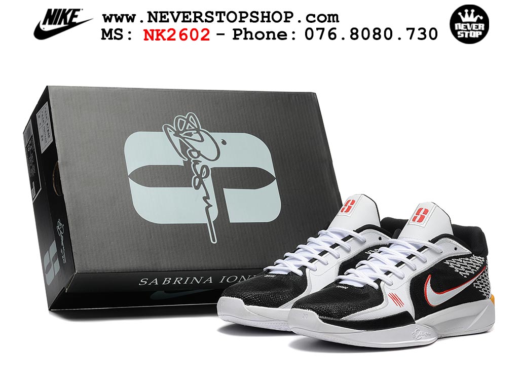 Giày bóng rổ Nike Sabrina 2 Đen Trắng nam nữ hàng đẹp chuẩn best quality batch rep 1:1 như chính hãng real giá rẻ tại NeverStop Sneaker Shop HCM