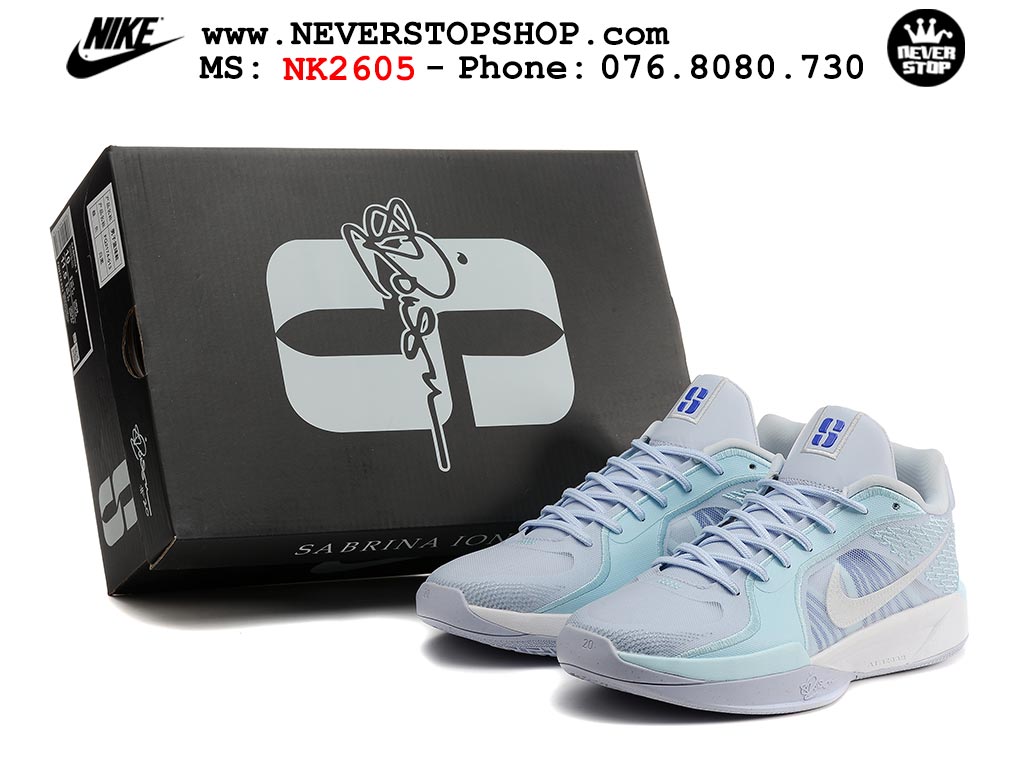 Giày bóng rổ Nike Sabrina 2 Xám Xanh Dương nam nữ hàng đẹp chuẩn best quality batch rep 1:1 như chính hãng real giá rẻ tại NeverStop Sneaker Shop HCM