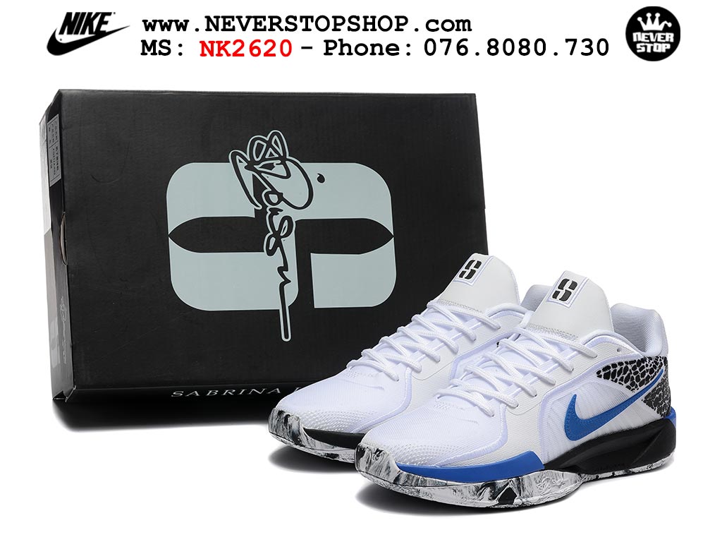 Giày bóng rổ Nike Sabrina 2 Trắng Xanh Dương nam nữ hàng đẹp chuẩn best quality batch rep 1:1 như chính hãng real giá rẻ tại NeverStop Sneaker Shop HCM