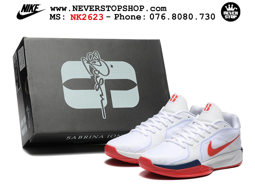 Giày bóng rổ Nike Sabrina 2 Trắng Đỏ nam nữ hàng đẹp chuẩn best quality batch rep 1:1 như chính hãng real giá rẻ tại NeverStop Sneaker Shop HCM