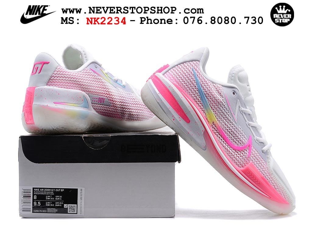 Giày bóng rổ nam Nike Zoom GT Cut 1 Hồng Trắng hàng đẹp siêu cấp replica 1:1 giá rẻ tại NeverStop Sneaker Shop Quận 3 HCM