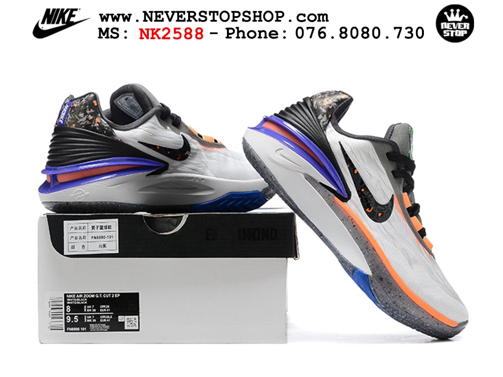 Giày bóng rổ nam Nike Zoom GT Cut 2 Trắng Cam hàng đẹp siêu cấp replica 1:1 giá rẻ tại NeverStop Sneaker Shop Hồ Chí Minh