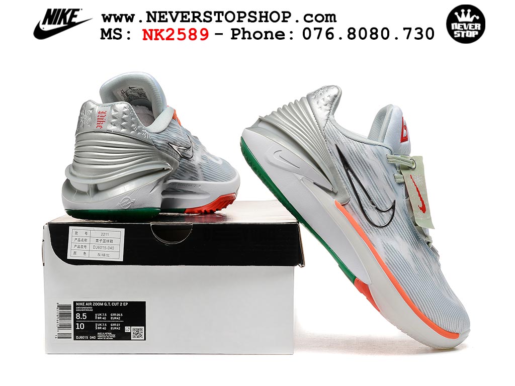 Giày bóng rổ nam Nike Zoom GT Cut 2 Xám Cam hàng đẹp siêu cấp replica 1:1 giá rẻ tại NeverStop Sneaker Shop Hồ Chí Minh