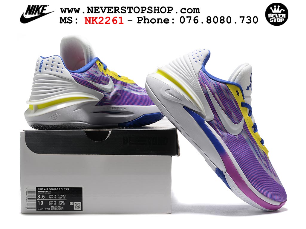 Giày bóng rổ nam Nike Zoom GT Cut 2 Tím Trắng hàng đẹp siêu cấp replica 1:1 giá rẻ tại NeverStop Sneaker Shop Hồ Chí Minh