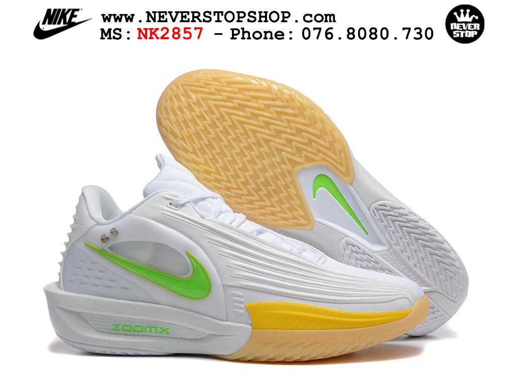 Giày bóng rổ outdoor Nike Zoom GT Cut 3 Turbo Trắng Vàng Xanh Lá hàng đẹp siêu cấp replica 1:1 best quality giá rẻ tại NeverStop Sneaker Shop Hồ Chí Minh