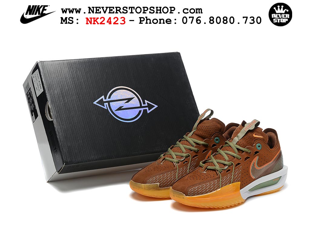Giày bóng rổ outdoor Nike Zoom GT Cut 3 Nâu Trắng hàng đẹp siêu cấp replica 1:1 giá rẻ tại NeverStop Sneaker Shop Hồ Chí Minh