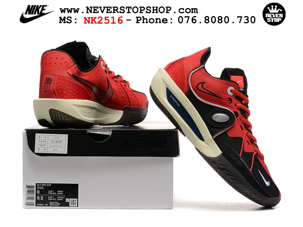 Giày bóng rổ outdoor Nike Zoom GT Cut 3 Đỏ Đen hàng đẹp siêu cấp replica 1:1 giá rẻ tại NeverStop Sneaker Shop Hồ Chí Minh