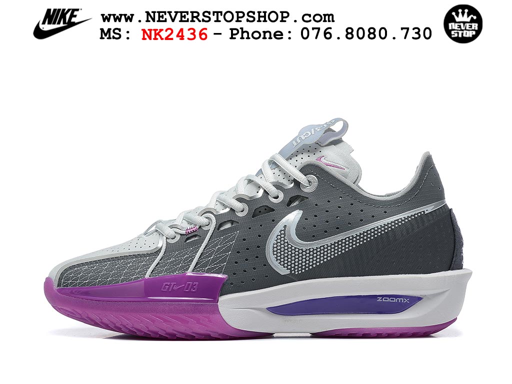 Giày bóng rổ outdoor Nike Zoom GT Cut 3 Xám Tím hàng đẹp siêu cấp replica 1:1 giá rẻ tại NeverStop Sneaker Shop Hồ Chí Minh