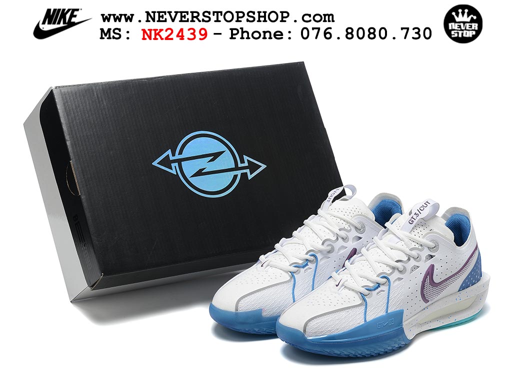 Giày bóng rổ outdoor Nike Zoom GT Cut 3 Trắng Xanh Dương hàng đẹp siêu cấp replica 1:1 giá rẻ tại NeverStop Sneaker Shop Hồ Chí Minh