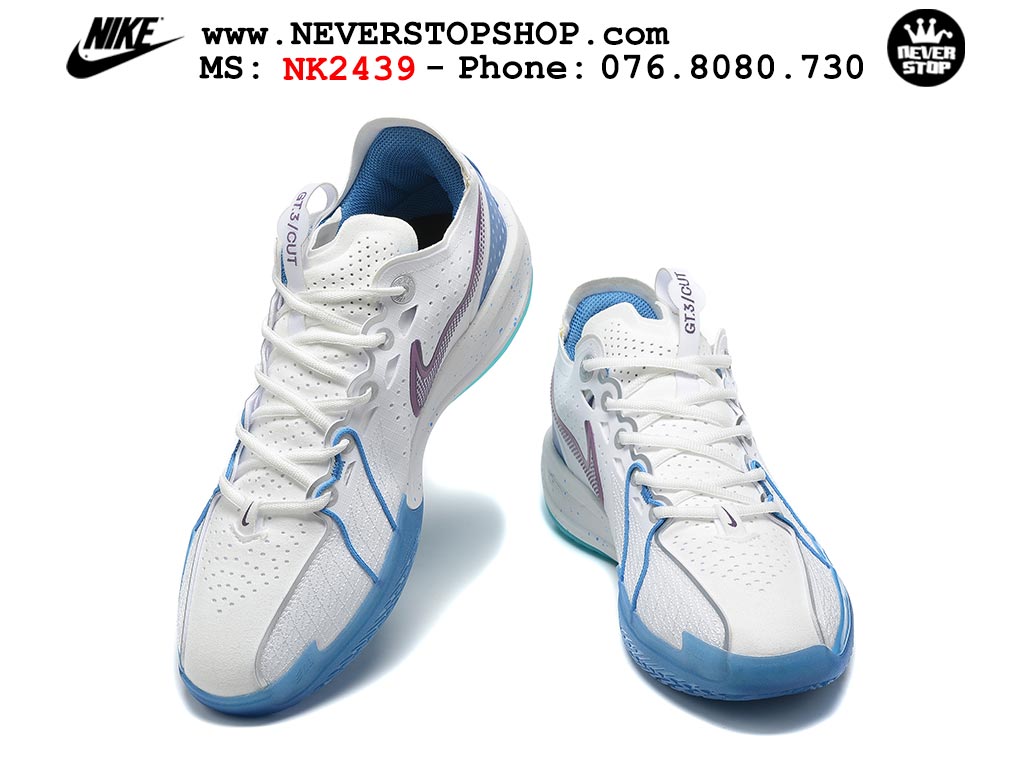 Giày bóng rổ outdoor Nike Zoom GT Cut 3 Trắng Xanh Dương hàng đẹp siêu cấp replica 1:1 giá rẻ tại NeverStop Sneaker Shop Hồ Chí Minh