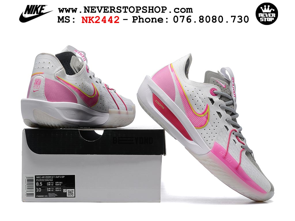 Giày bóng rổ outdoor Nike Zoom GT Cut 3 Trắng Hồng hàng đẹp siêu cấp replica 1:1 giá rẻ tại NeverStop Sneaker Shop Hồ Chí Minh