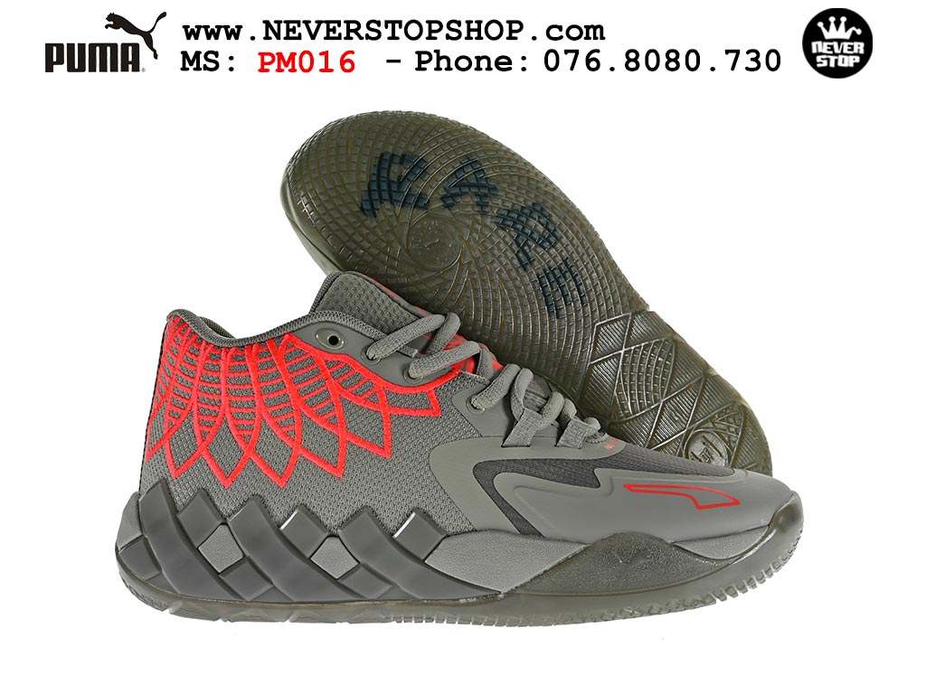 Giày bóng rổ Puma MB 01 Xám Đỏ nam nữ hàng đẹp sfake replica 1:1 như chính hãng real giá rẻ tại NeverStop Sneaker Shop HCM