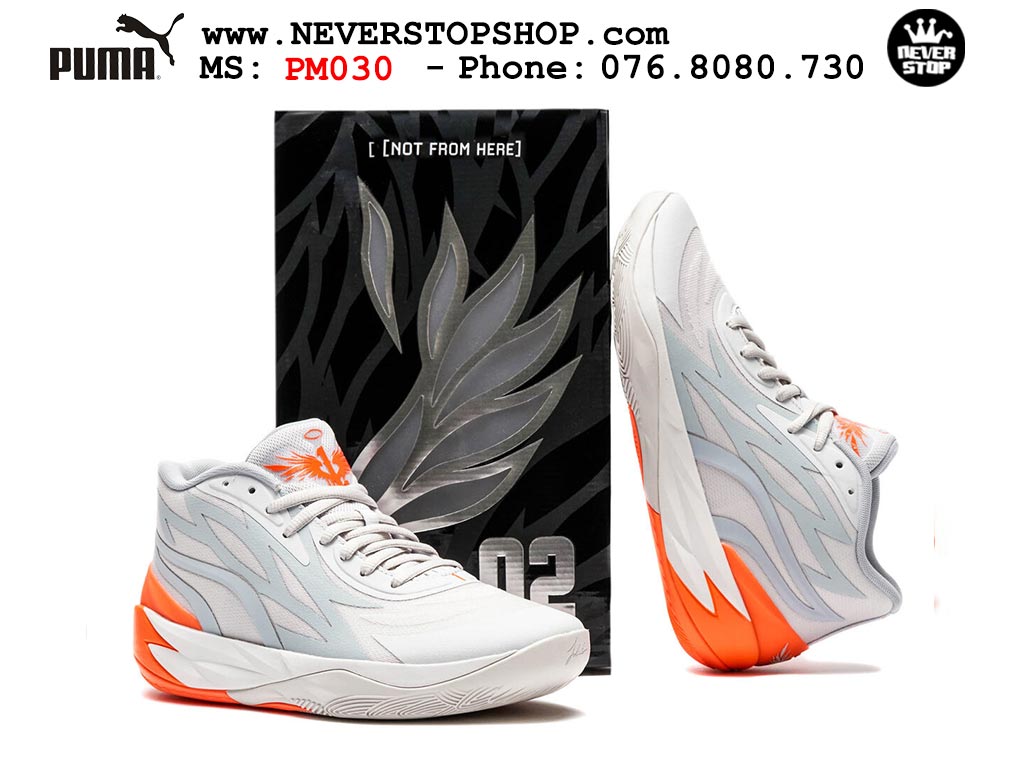 Giày bóng rổ Puma MB 02 Xám Cam nam nữ hàng đẹp sfake rep 1:1 như chính hãng real giá rẻ tại NeverStop Sneaker Shop HCM