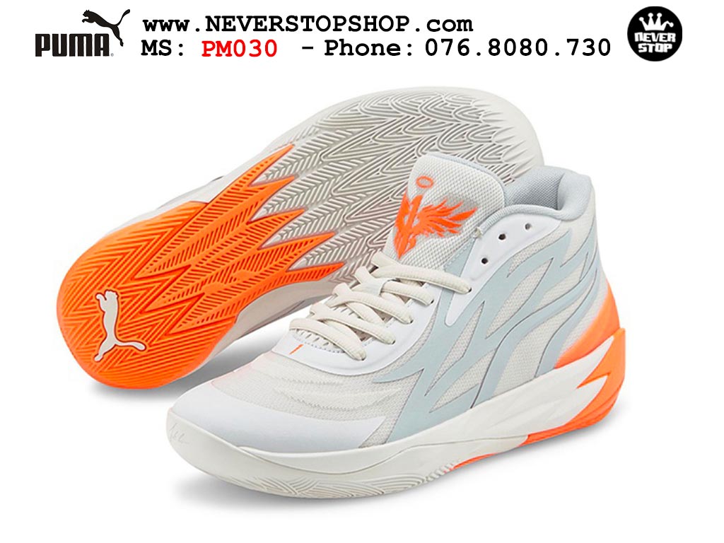 Giày bóng rổ Puma MB 02 Xám Cam nam nữ hàng đẹp sfake rep 1:1 như chính hãng real giá rẻ tại NeverStop Sneaker Shop HCM