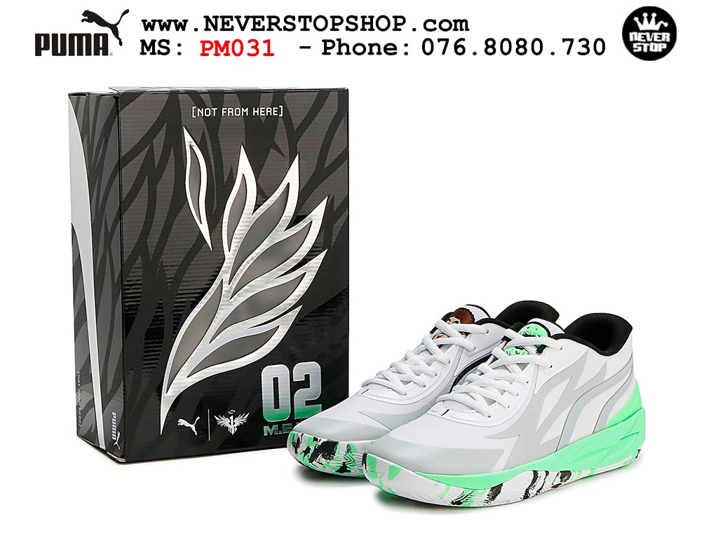 Giày bóng rổ Puma MB 02 Xám Xanh Lá nam nữ hàng đẹp sfake rep 1:1 như chính hãng real giá rẻ tại NeverStop Sneaker Shop HCM