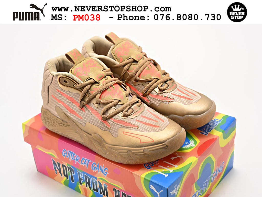 Giày bóng rổ Puma MB 03 Nâu Hồng nam nữ hàng đẹp sfake rep 1:1 như chính hãng real giá rẻ tại NeverStop Sneaker Shop HCM