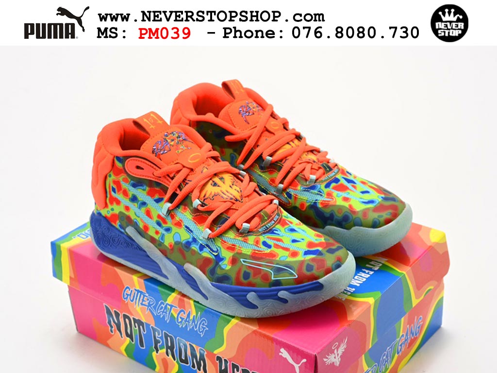 Giày bóng rổ Puma MB 03 Cam Xanh Dương nam nữ hàng đẹp sfake rep 1:1 như chính hãng real giá rẻ tại NeverStop Sneaker Shop HCM