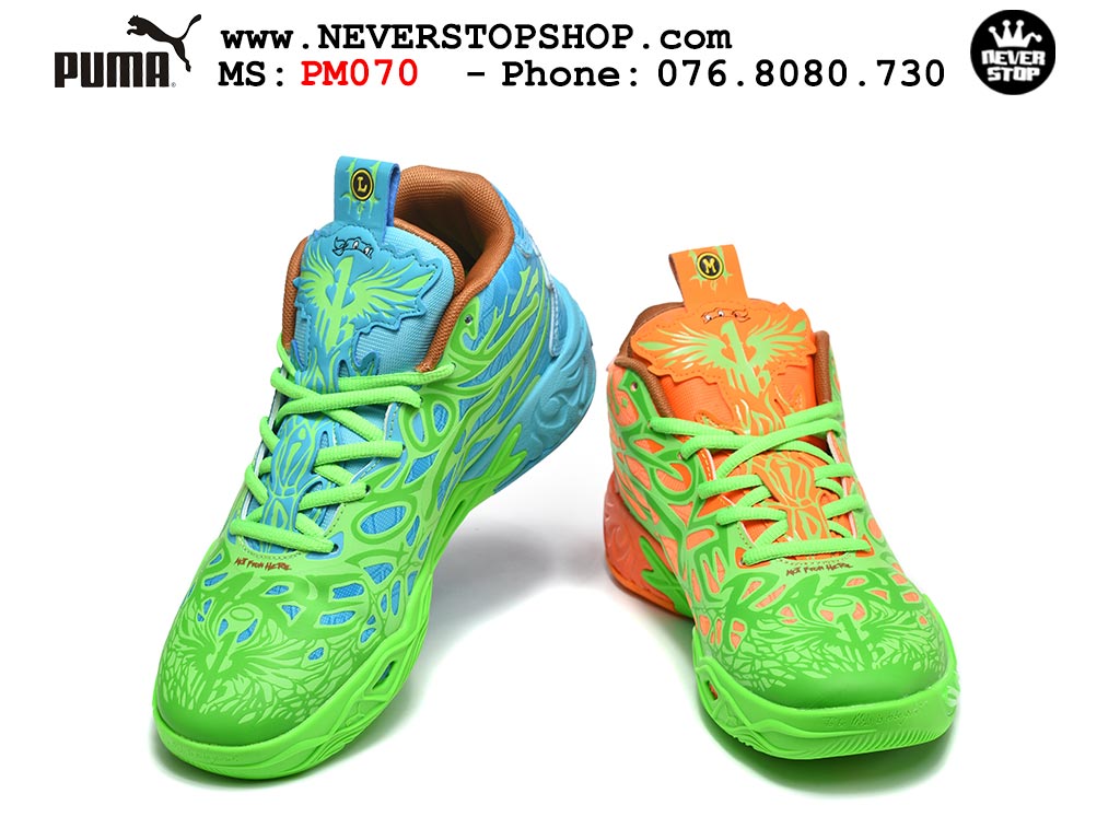 Giày bóng rổ Puma Lamelo Ball MB 04 Xanh Cam nam nữ hàng đẹp bản best rep 1:1 như chính hãng real giá rẻ tại NeverStop Sneaker Shop HCM
