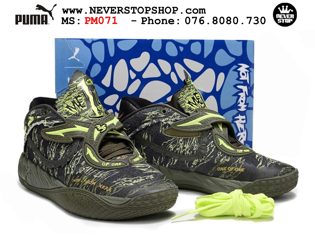 Giày bóng rổ outdoor Puma Lamelo Ball MB 05 Đen Xanh Lá nam nữ hàng đẹp bản best rep 1:1 như chính hãng real giá rẻ tại NeverStop Sneaker Shop HCM