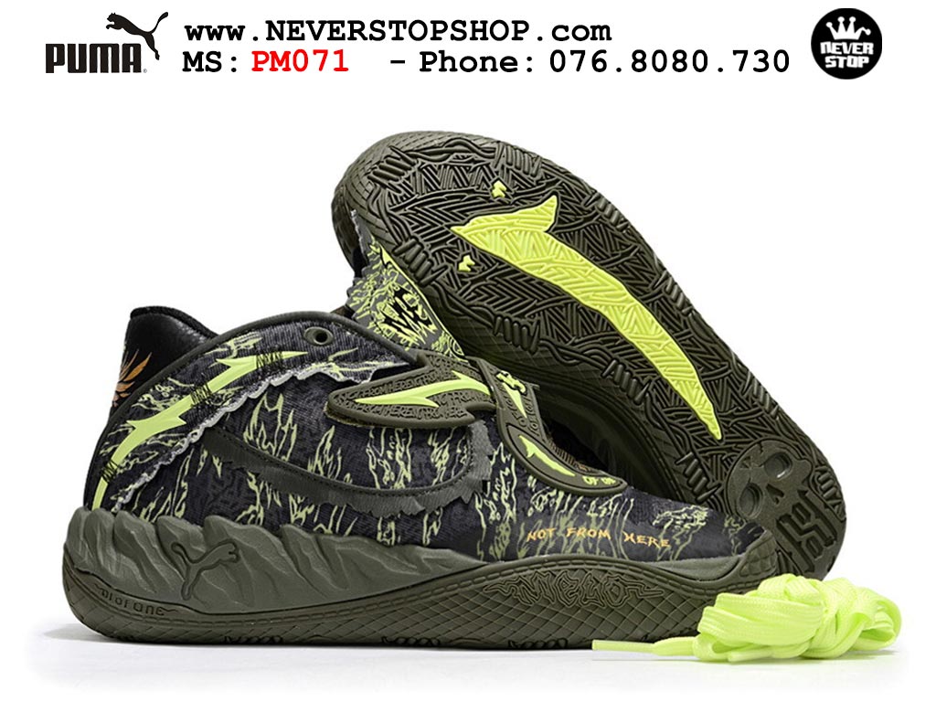 Giày bóng rổ outdoor Puma Lamelo Ball MB 05 Đen Xanh Lá nam nữ hàng đẹp bản best rep 1:1 như chính hãng real giá rẻ tại NeverStop Sneaker Shop HCM