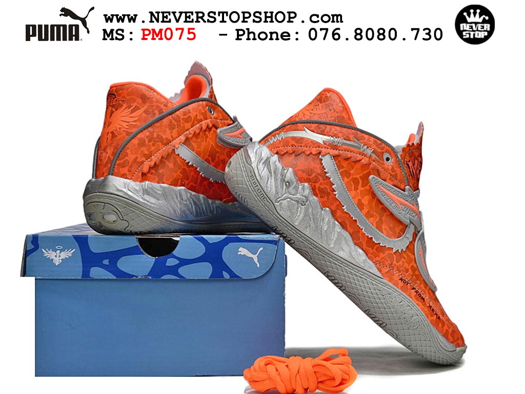 Giày bóng rổ outdoor tốt PUMA MB 05 GREY ORANGE cổ cao hàng chuẩn loại đẹp best quality 1:1, giá tốt nhất tại NeverStop Sneaker Shop HCM Giày bóng rổ outdoor Puma Lamelo Ball MB 05 Xám Cam nam nữ hàng đẹp bản best rep 1:1 như chính hãng real giá rẻ tại NeverStop Sneaker Shop HCM