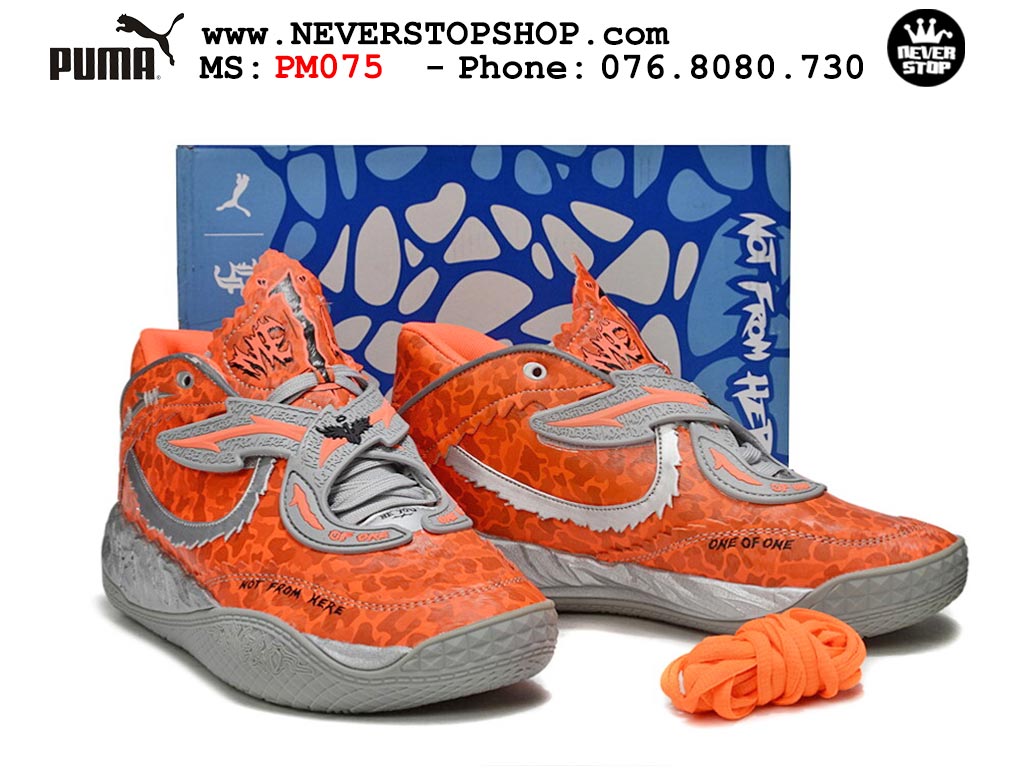 Giày bóng rổ outdoor tốt PUMA MB 05 GREY ORANGE cổ cao hàng chuẩn loại đẹp best quality 1:1, giá tốt nhất tại NeverStop Sneaker Shop HCM Giày bóng rổ outdoor Puma Lamelo Ball MB 05 Xám Cam nam nữ hàng đẹp bản best rep 1:1 như chính hãng real giá rẻ tại NeverStop Sneaker Shop HCM