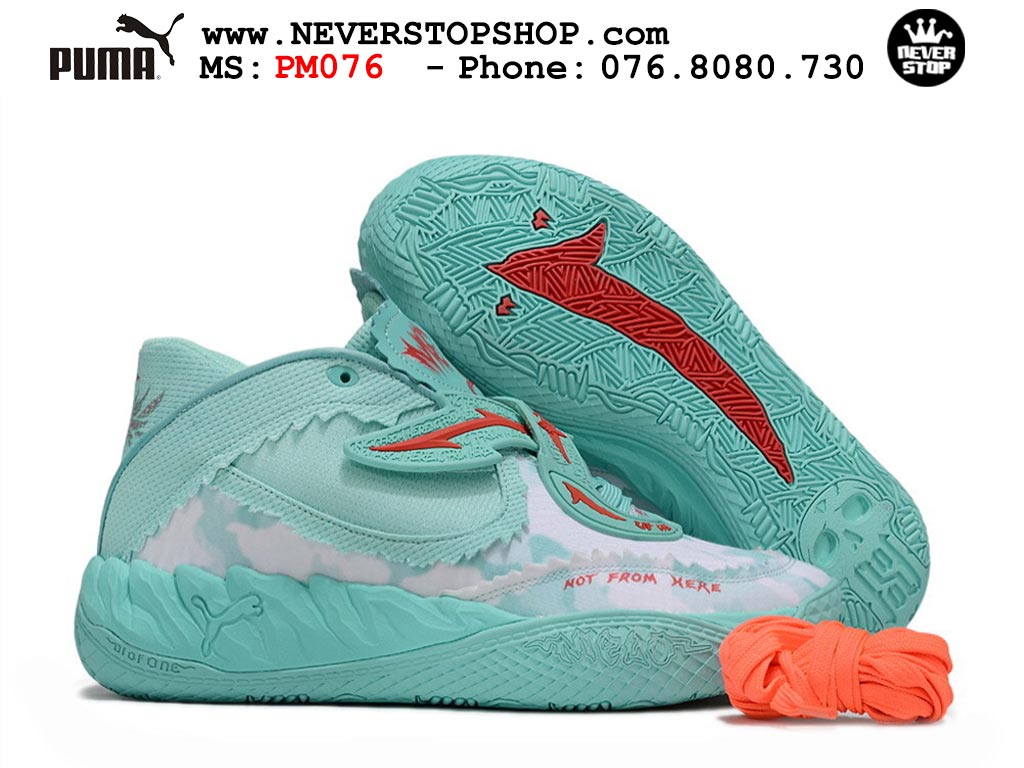 Giày bóng rổ outdoor Puma Lamelo Ball MB 05 Xanh Ngọc Trắng nam nữ hàng đẹp bản best rep 1:1 như chính hãng real giá rẻ tại NeverStop Sneaker Shop HCM