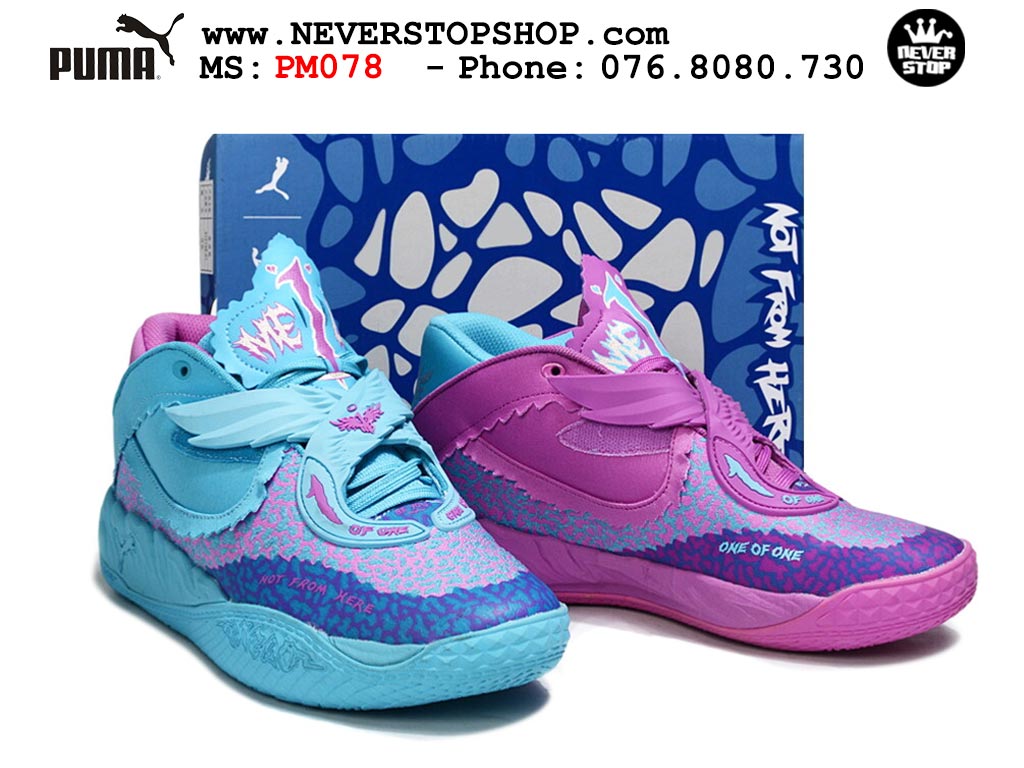 Giày bóng rổ outdoor Puma Lamelo Ball MB 05 Tím Xanh Dương nam nữ hàng đẹp bản best rep 1:1 như chính hãng real giá rẻ tại NeverStop Sneaker Shop HCM