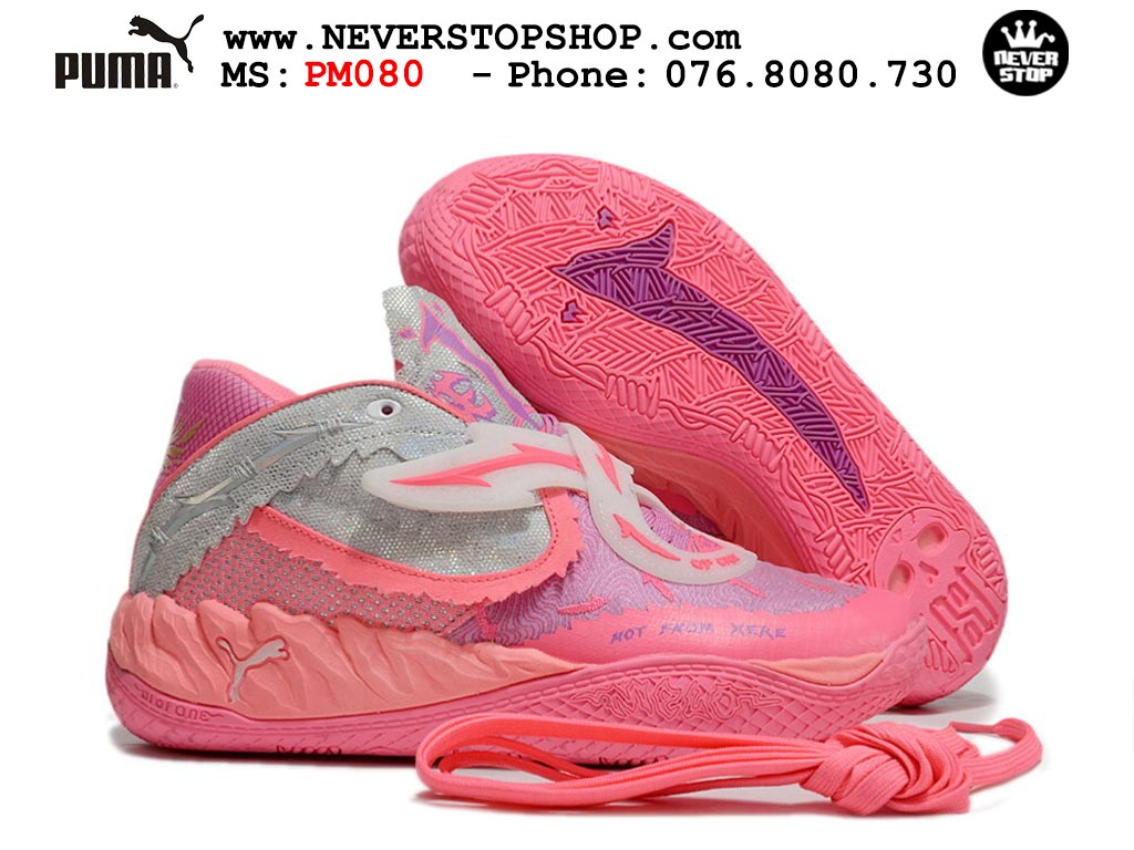 Giày bóng rổ outdoor Puma Lamelo Ball MB 05 Hồng Xám nam nữ hàng đẹp bản best rep 1:1 như chính hãng real giá rẻ tại NeverStop Sneaker Shop HCM