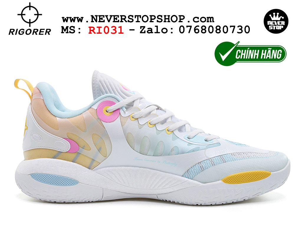 Giày bóng rổ outdoor RIGORER AR 2 15 FLAVORS siêu nhẹ êm thoáng khí, hỗ trợ bật nhảy cao original authentic giá rẻ tốt nhất Hồ Chi Minh Giày bóng rổ chính hãng Rigorer AR 2 Trắng Hồng Vàng chuyên outdoor đế tăng cường chơi ngoài trời bám sân tốt NeverStopShop