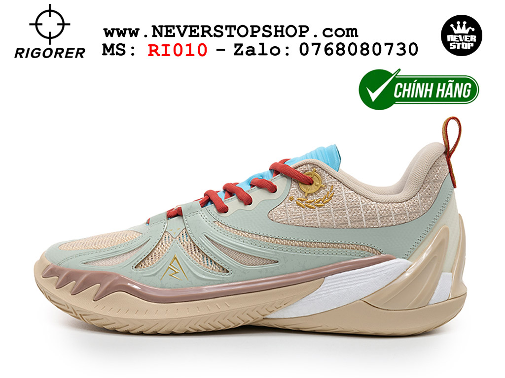 Giày bóng rổ chính hãng Rigorer AR 3 Nâu Trắng chuyên outdoor đế chống mòn tốt giá rẻ tại NeverStop Sneaker Shop HCM
