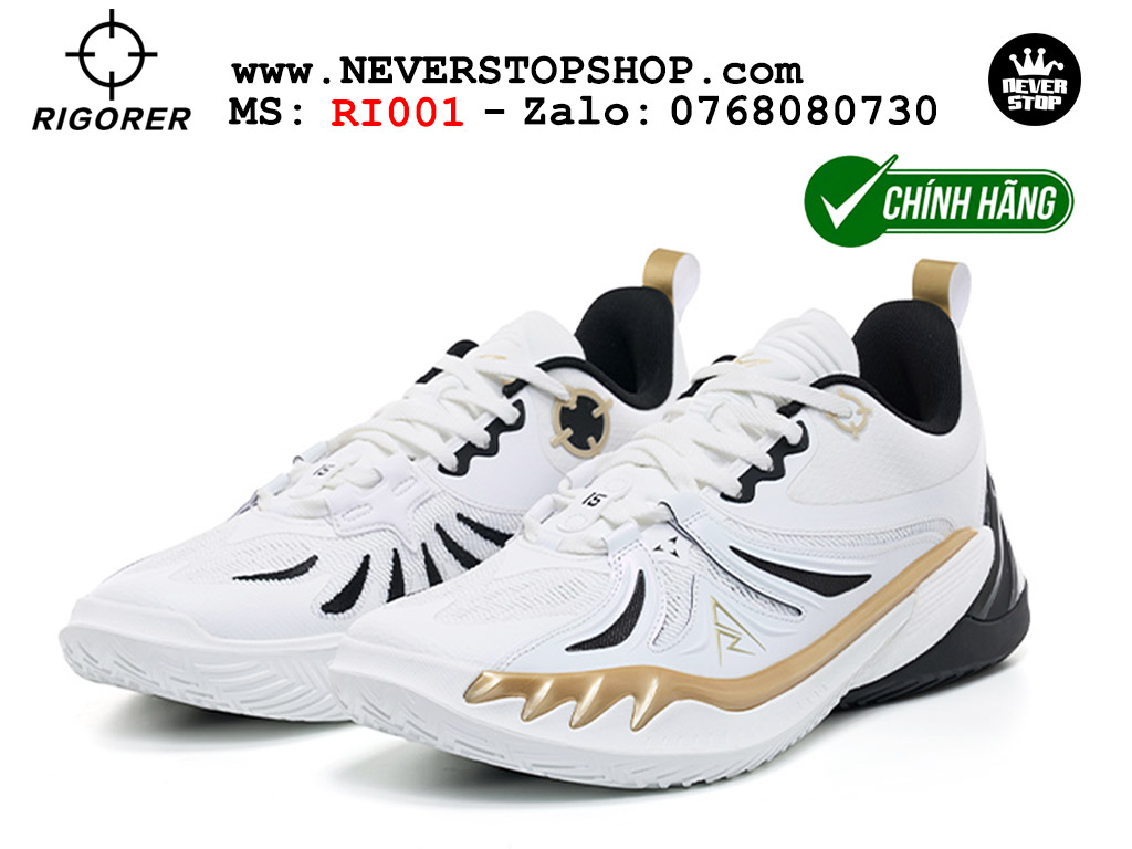 Giày bóng rổ chính hãng Rigorer AR 3 Đen Trắng Vàng chuyên outdoor đế chống mòn tốt giá rẻ tại NeverStop Sneaker Shop HCM