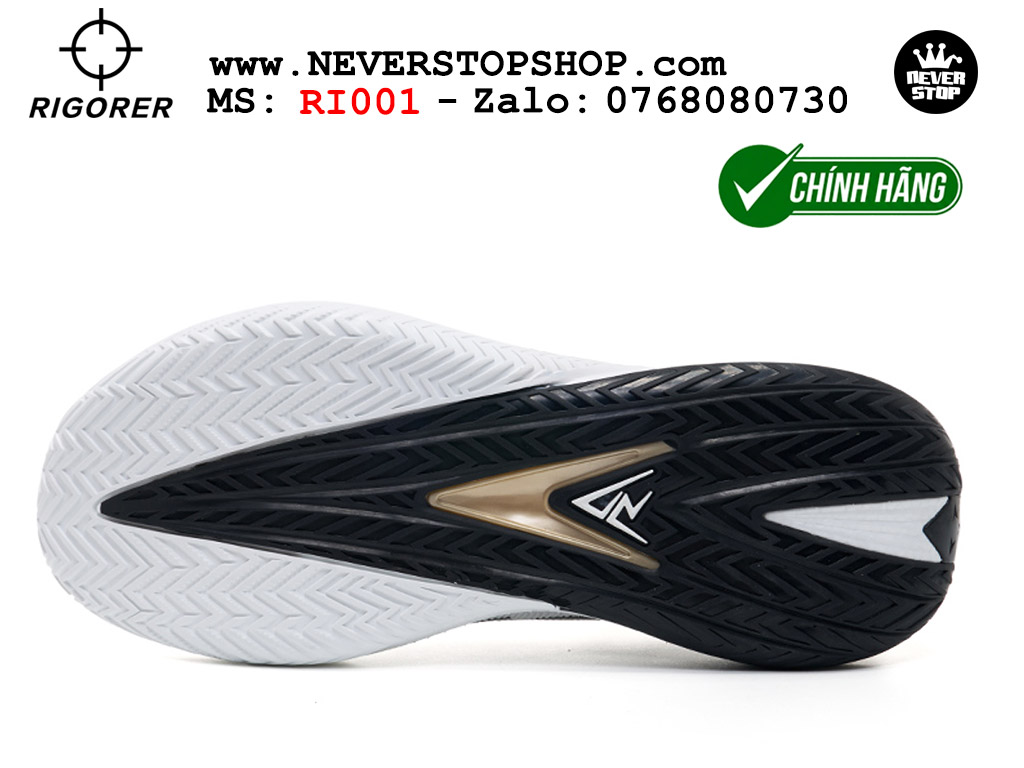 Giày bóng rổ chính hãng Rigorer AR 3 Đen Trắng Vàng chuyên outdoor đế chống mòn tốt giá rẻ tại NeverStop Sneaker Shop HCM