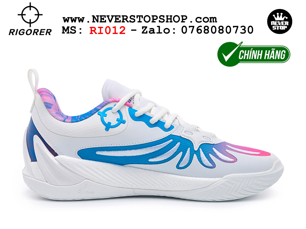 Giày bóng rổ chính hãng Rigorer AR 3 Trắng Xanh Hồng chuyên outdoor đế chống mòn tốt giá rẻ tại NeverStop Sneaker Shop HCM