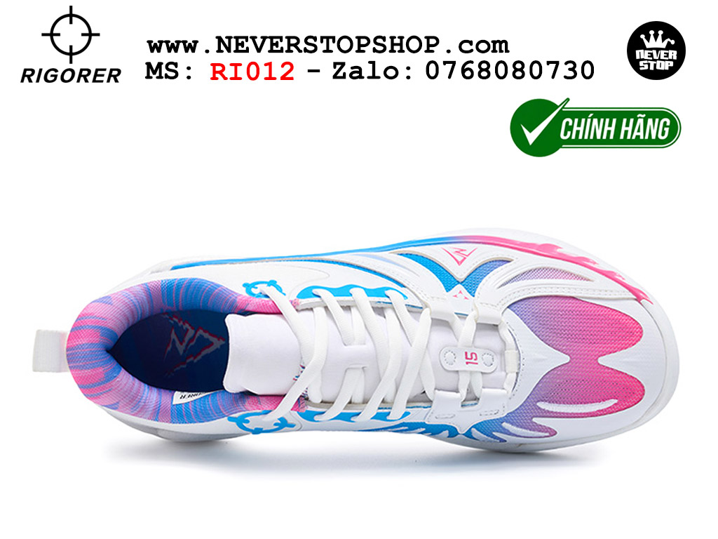 Giày bóng rổ chính hãng Rigorer AR 3 Trắng Xanh Hồng chuyên outdoor đế chống mòn tốt giá rẻ tại NeverStop Sneaker Shop HCM