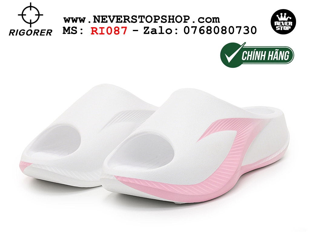 Dép bóng rổ tập gym chạy bộ Rigorer Horizon Slides Trắng Hồng original chống trượt chống nước giá rẻ tại NeverStop Sneaker Shop HCM