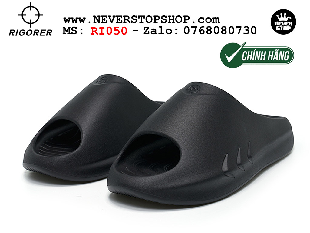 Dép bóng rổ tập gym chạy bộ Rigorer Mini Shark 1 Slides Đen original chống trượt chống nước giá rẻ tại NeverStop Sneaker Shop HCM