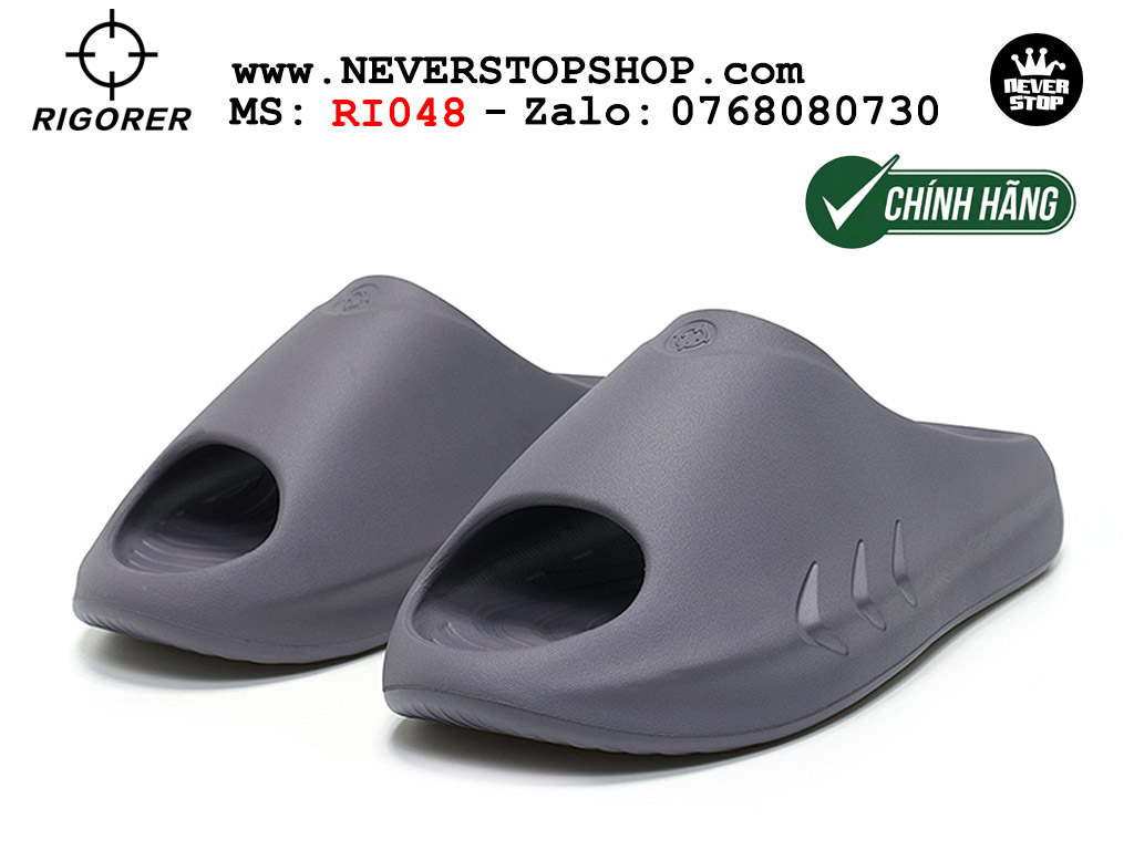 Dép chính hãng RIGORER MINI SHARK 1 SLIDES GREY thể thao nam nữ nhẹ êm thoáng khí đế bám chống mòn chất lượng cao giá rẻ tốt nhất Hồ Chi Minh Dép bóng rổ tập gym chạy bộ Rigorer Mini Shark 1 Slides Xám original chống trượt chống nước giá rẻ tại NeverStop Sneaker Shop HCM