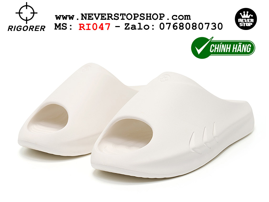 Dép chính hãng RIGORER MINI SHARK 1 SLIDES WHITE thể thao nam nữ nhẹ êm thoáng khí đế bám chống mòn chất lượng cao giá rẻ tốt nhất Hồ Chi Minh Dép bóng rổ tập gym chạy bộ Rigorer Mini Shark 1 Slides Trắng original chống trượt chống nước giá rẻ tại NeverStop Sneaker Shop HCM