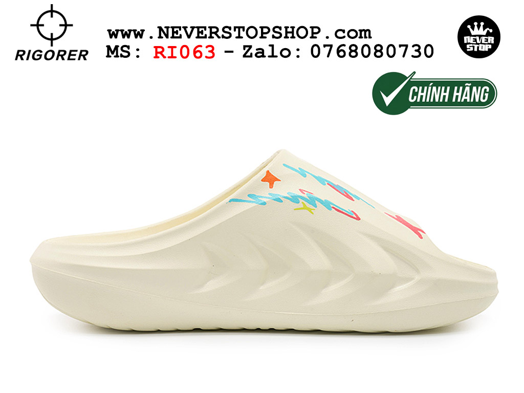 Dép chính hãng RIGORER MINI SHARK 2 SLIDES GRAFFITY WHITE thể thao nam nữ nhẹ êm thoáng khí đế bám chống mòn chất lượng cao giá rẻ tốt nhất Hồ Chi Minh Dép bóng rổ tập gym chạy bộ Rigorer Mini Shark 2 Slides Trắng Kem original chống trượt chống nước giá rẻ tại NeverStop Sneaker Shop HCM