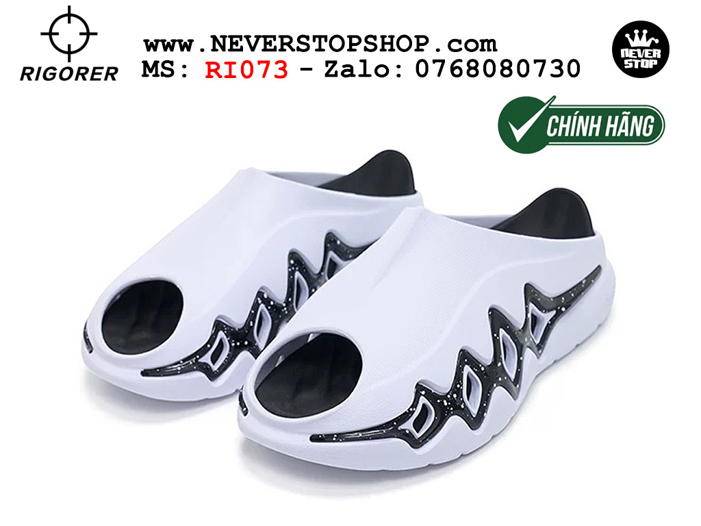 Dép chính hãng RIGORER SHARK 3 SLIDES WHITE BLACK thể thao nam nữ nhẹ êm thoáng khí đế bám chống mòn chất lượng cao giá rẻ tốt nhất Hồ Chi Minh Dép bóng rổ tập gym chạy bộ Rigorer Shark 3 Slides Trắng Đen original chống trượt chống nước giá rẻ tại NeverStop Sneaker Shop HCM