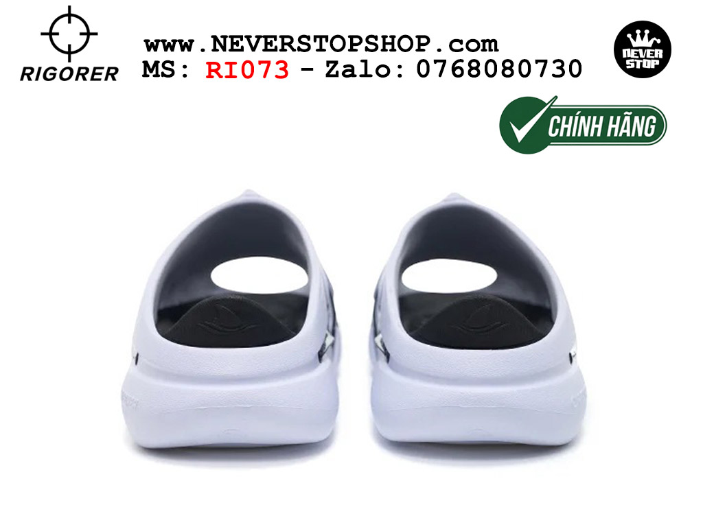 Dép chính hãng RIGORER SHARK 3 SLIDES WHITE BLACK thể thao nam nữ nhẹ êm thoáng khí đế bám chống mòn chất lượng cao giá rẻ tốt nhất Hồ Chi Minh Dép bóng rổ tập gym chạy bộ Rigorer Shark 3 Slides Trắng Đen original chống trượt chống nước giá rẻ tại NeverStop Sneaker Shop HCM