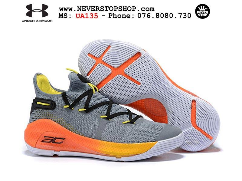 Giày bóng rổ Under Armour Curry 6 Grey Orange hàng sfake replica giá rẻ HCM