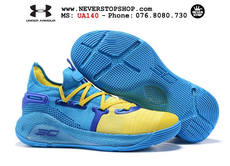 Giày bóng rổ Under Armour Curry 6 PE Blue Yellow hàng sfake replica giá rẻ HCM