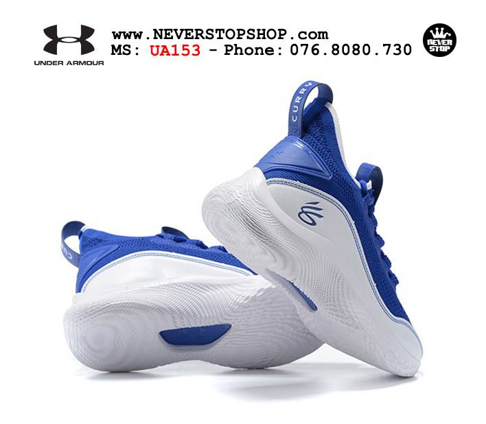 Giày bóng rổ Under Armour Curry 8 Xanh Trắng cổ cao hàng chuẩn sfake replica chuyên outdoor indoor giá tốt HCM