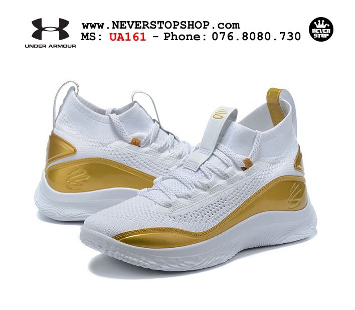 Giày bóng rổ Under Armour Curry 8 Vàng Trắng cổ cao hàng chuẩn sfake replica chuyên outdoor indoor giá tốt HCM