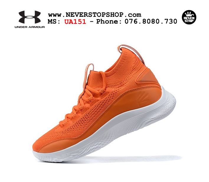 Giày bóng rổ Under Armour Curry 8 Cam Trắng cổ cao hàng chuẩn sfake replica chuyên outdoor indoor giá tốt HCM