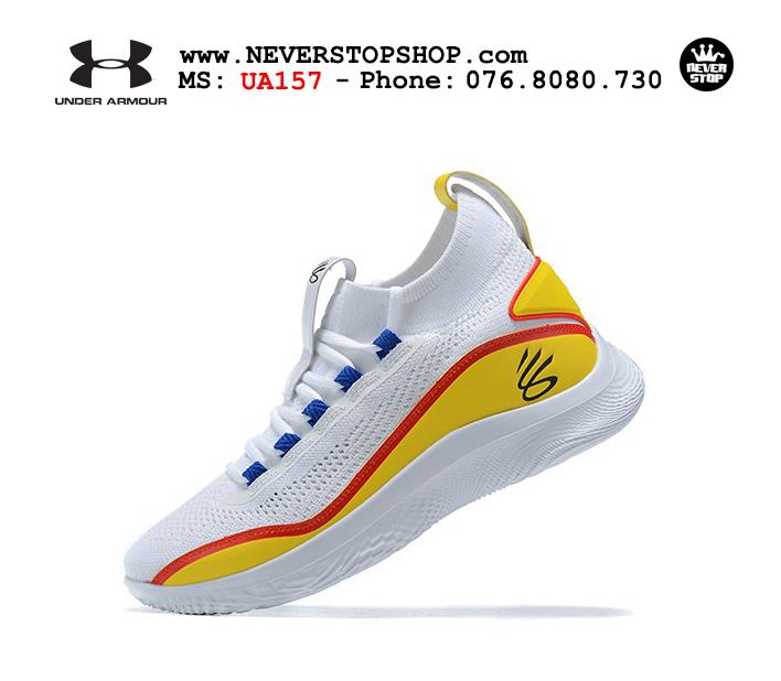 Giày bóng rổ Under Armour Curry 8 Trắng Vàng Đỏ cổ cao hàng chuẩn sfake replica chuyên outdoor indoor giá tốt HCM